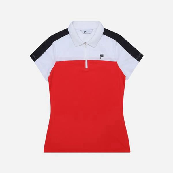 Camisas Polo Fila Mulher Vermelhas/Branco - Fila Golf Half Zip S/S En Portugal,KUOQ-12470